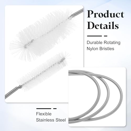 HARFINGTON 3pcs Flexible Long Drain Brush Straw Cleaner Set 78.74" Stainless Steel Double Ended Hose Brush with 8" Nylon Long Tube Pipe Cleaning for Fish Tank Sink Pipe, White - color: White, size: 200cm