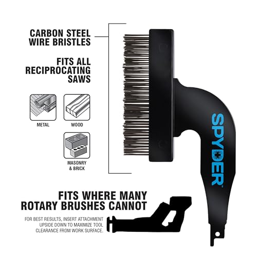 Spyder Steel Bristle Wire Brush Attachment for Reciprocating Saws, Removes Rust and Paint, Cleans Grout Lines - style: Carbon Steel