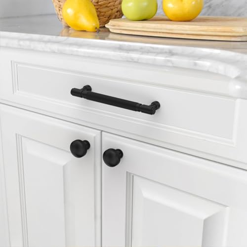 Asidrama 10 Pack 5 Inch(128mm) Matte Black Cabinet Pulls Knurled Kitchen Cabinet Handles, Cabinet Pull Kitchen Cabinet Hardware for Cupboard Drawer Pulls - color: Matte Black, size: 5" Hole Center, style: 10 Pack