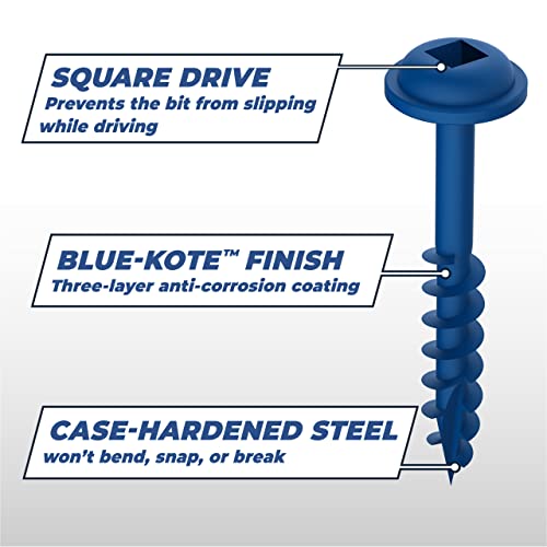 Kreg Blue-Kote Pocket-Hole Screws, SML-C250B-250, 250 Count, 2-1/2 Inch