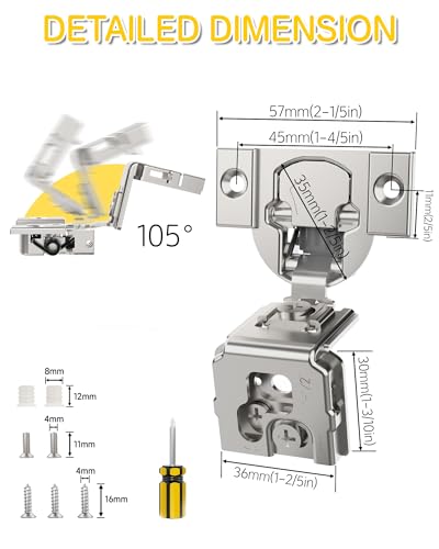 Onemake 80 Pack 1-1/2" Overlay Face Frame Soft Close Cabinet Hinges, 105° Concealed Hinge, Smooth Slow Self Closing, 3D Adjustable, Hidden Hardware Replacement for Kitchen, Wardrobe, Cupboard Door - size: 1-1/2"