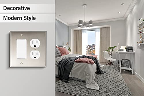 Henne Bery Soft Modern Decorative Wall Plate Switch Plate Outlet Cover (Decorator/Duplex, Satin Nickel) - style: Decorator/Duplex