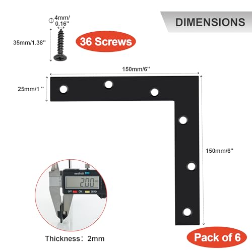 SAYAYO Flat L Bracket, 150x150mm / 6" x 6" Stainless Steel L Mending Plate - color: Black, size: 150x150mm-6pcs, style: L Shape