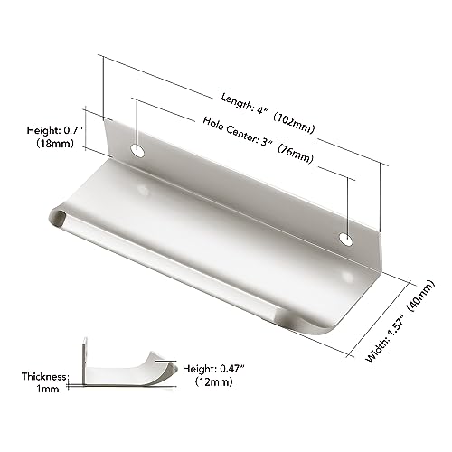 Ravinte Silver Finger Edge Pulls Drawer Edge Pulls 102mm/4 inch 6 Pack - size: 3" Hole Center,4" Overall Length