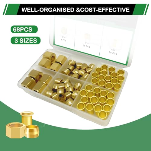 68pcs 5/16" Brass Compression Sleeves Ferrules Inserts Nuts Kit - color: 68PCS 5/16"