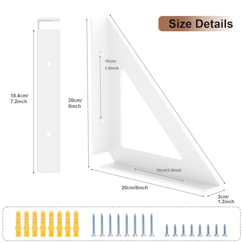 8 Inch Shelf Brackets,White Shelf Bracket Heavy Duty for Shelves,4 Pack - size: 8x8inch-white