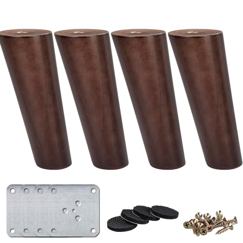 La Vane 6 inch / 15cm Wooden Furniture Legs, 4PCS Soild Wood Oblique Tapered Walnut Replacement Feet with Mounting Plate for Couch Sofa Cabinet TV Stand Armchair - color: Walnut, size: 6"/15cm