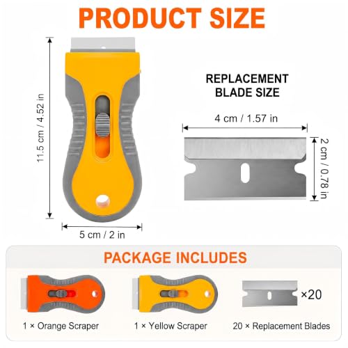 Razor Blade Scraper Tool, 2-Pack with 20 Replacement Blades, Window Scraper