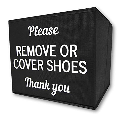 Shoe Cover Box | Disposable Shoe Bootie Holder For Realtor Listings and Open Houses | Please Cover or Remove Shoes Bin | Shoe Bootie Box (Black) - style: Set of 1