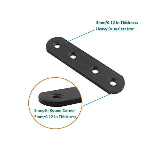 4 Pack Flat Mending Plate for Wood, ULIFESTAR Black Iron Flat Straight Brace Brackets Metal Repair Fixing Wood Brace Joining Plates Connector for Repairing Wooden Furniture with Mounting Screws - size: 3.15 x 0.79 x 0.12 inches