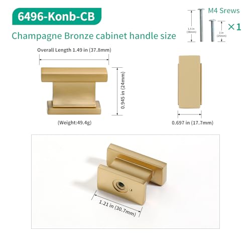 Champagne Bronze Kitchen Rectangle Cabinet Knobs 1.49 Inch 10 Pack - color: Champagne Bronze, size: 1.49"/38MM Single Hole