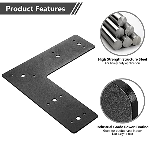Sihnman 10"x10" L Shape Steel Flat Bracket (2 pc) with Powder Coating as Mending Plate, Right Angle Brackets, Corner Bracket, L Strap. Corner Angles Plate with Holes, L Plate for Truss framing.