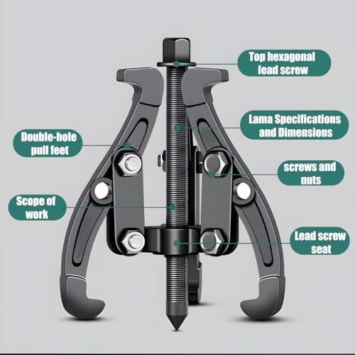 Car 3 Jaw Inner Bearing Puller, 6" Heavy Duty Pilot Bearing Gear Extractor Pulling Tool with Reversible Jaws, Automotive Gear Pulley Puller Removal Tool, Universal for Vehicles - size: 7.28"