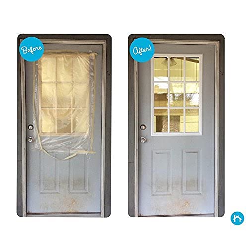 ODL Entry Door Glass Replacement for Home Improvement - 24" x 38" Exterior or Front Door Inserts Glass Kit with Energy Efficient Low-E Double Pane Tempered Clear Glass - Tan Frame in 9 Grid Pattern