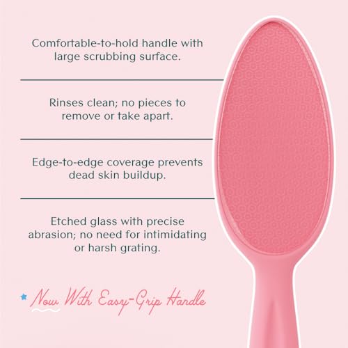 Bare August Glass Foot File Callus Remover for Feet - Heel Scraper & in Shower Foot Scrubber Dead Skin Remover - Pedicure Foot Buffer for Soft Feet (with Handle, Pink) - size: 1 Count (Pack of 1), style: Classic