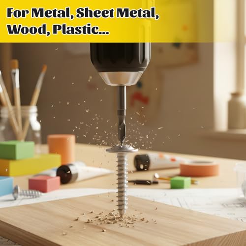 171PCS #8 Self Tapping Screws Assortment Kit, #8 x 1/2",5/8",3/4",1",1-1/4",1-1/2'' Phillips Modified Truss Head Wood Screws, 410 Stainless Steel Sheet Metal Screws for Metal,Plastic,Wood - size: 171pcs #8 Silver