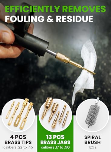 Universal Gun Cleaning Kit for All Caliber .17 to 12Ga - Handgun, Shotgun, Pistol and Rifle Cleaning Kit with Steel Rods, Brass Jags, Brushes, Gun Cleaning Patches - Complete Gun Cleaning Kit - style: 61pc Brass Cleaning Kit CLP