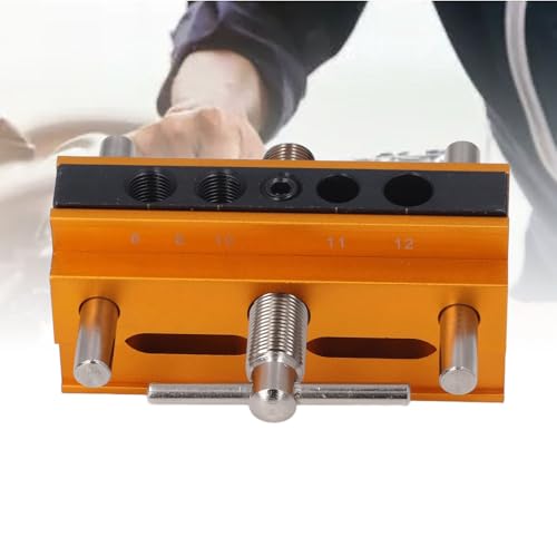 Self Centering Doweling Jig KitAdjustable Drill Guide for Woodworking, Biscuit Joiner Straight Hole Drilling with 6 Precision Bushings - size: Gold