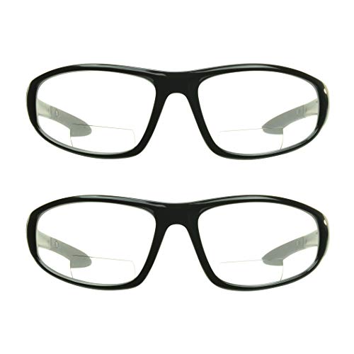 proSPORT Bifocal Safety Glasses ANSI Z87 Black Frame Clear Lens Safety Reading Glasses Men Women Industrial Work Protection - color: Clear - 2 Pairs