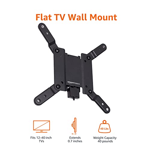 Amazon Basics Fixed Flat TV Wall Mount, Low Profile, for 12" to 40" TVs, VESA 200x200, 40 lbs Capacity, with Installation Template, Black - size: 12" to 40", style: Fixed