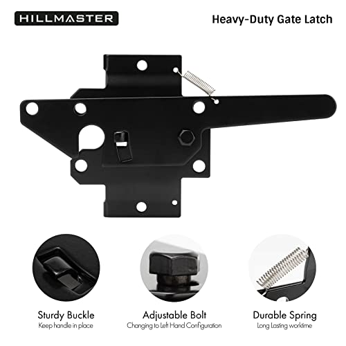 HILLMASTER Heavy Duty Self-Locking Gate Latch for Wooden Fence, Post Mount Automatic Gate Lock Gravity Door Latch Hardware for Secure Pool, Outdoor Garden, Metal Gates Vinyl Fences, Black Finish
