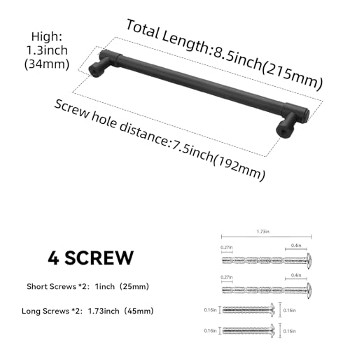10 Pack 7-1/2 Inch(192mm) Kitchen Cabinet Handles Matte Black Cabinet Pulls Alloy Drawer Pulls Solid Cabinet Hardware - color: Matte Black, size: 7-1/2'' Hole Center(192mm)
