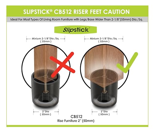 Slipstick CB512 2 Inch Tall Floor Protector Furniture Legs with Non Slip Rubber Grip (Set of 4) 2" Wide x 2" Height - Black Plastic - size: 2" Tall (4 Pack)