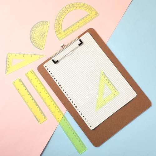Tenare 6 Pcs Math Geometry Ruler Set, Protractor Triangle School,Yellow - color: Yellow