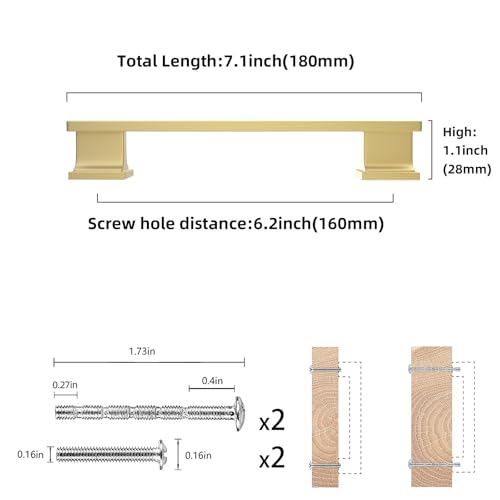 COTYKILEY 10 Pack 6-1/4 Inch(160mm) Brushed Gold Cabinet Handles Gold Kitchen Cabinet Pulls Cabinet Door Handles Kitchen Cabinet Hardware - color: Brushed Gold, size: 6-1/4" Hole Center（160MM）