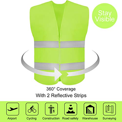 DUSKCOVE 10 Pack High Visibility Safety Vest for Traffic Work, Running, Surveyor and Security Guard - Construction Vest with 2 Reflective Strips, Made from Breathable and Neon Yellow Mesh Fabric - color: Neon Yellow