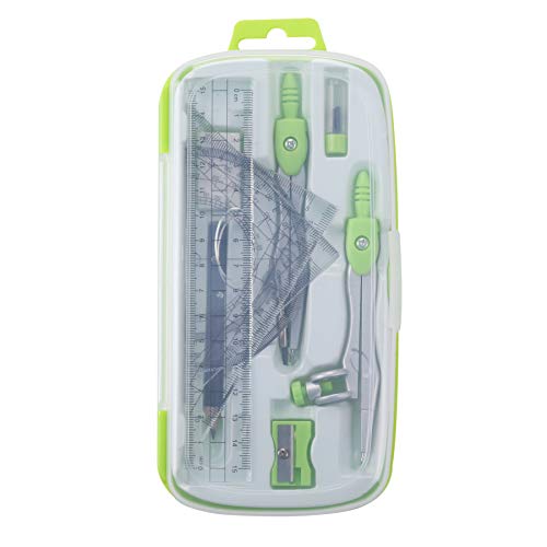 Unjoo Math Geometry Set 10 Pcs, Compass and Protractor for Students(Green) - color: Green