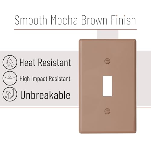 Bates- Light Switch Plates, 10 Pack, Mocha Brown, Light Switch Cover Plate, Single Switch Plate Cover - color: Mocha Brown, size: 10 Pack, Standard-Size