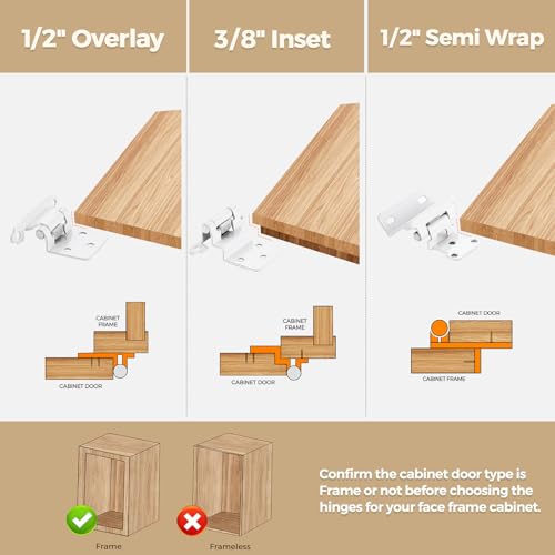 4 Pack 2 Pair White Cabinet Hinges, 1/2" Semi Wrap Kitchen Hinges - color: White, size: 1/2" Semi Wrap