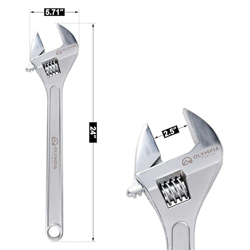 Olympia Tools 24" Adjustable Wrench, Heavy Duty Drop Forged Steel, Chrome Plated, Precision Machined Jaws, Rust Resistant - size: 24-Inch