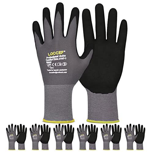 LOCCEF MicroFoam Nitrile Coated Safety Work Gloves - color: Grey 6-pairs