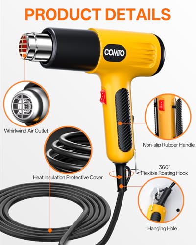 Heat Gun, 1600W Hot Air Gun with 2 Heat Settings, Yellow - color: Yellow