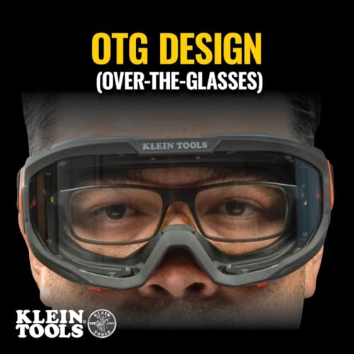 KLEIN TOOLS 60479 Safety Goggles, Clear Lens PPE Eye Protection, Anti-Fog, Scratch-Resistant, UV Protection, Adjustable Vents