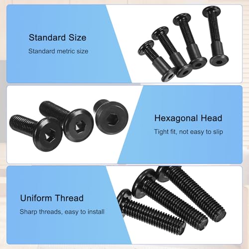 M METERXITY 20-Pack Hex Drive Socket Cap Bolt, M8 x 50mm Carbon Steel Furniture Connector Bolts Barrel Nuts for Furniture Assembly/Cabinet/DIY Binding Post Screws Rivet Fasteners [Black] - size: M8 x 50mm