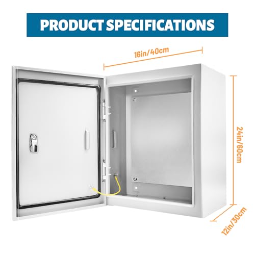 Electrical Junction Box 24x16x12, NEMA 4X IP66 Steel Enclosure Box - size: 24 x 16 x 12''