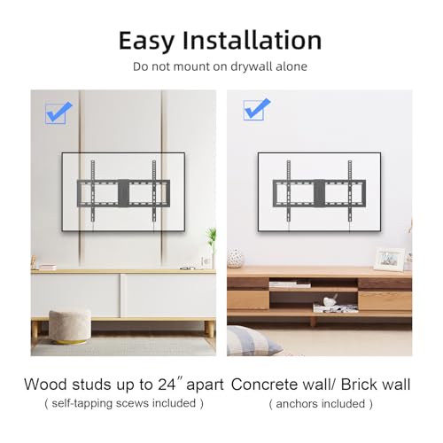 Suptek Tilt TV Wall Mount Bracket for Most 37-82 inch TV, Universal Mount with Max 600x400mm VESA and 132lbs Loading Capacity, Fits Studs 24" Apart, Low Profile with Magnetic Bubble Level (MT5082) - size: 37"-82" TV - for wood studs up to 24"