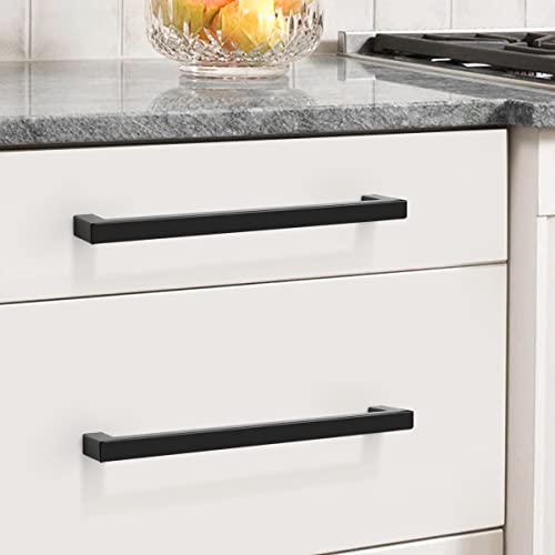 Probrico (10 Pack Flat Black Modern Cabinet Handles 5 Inch(128mm) Hole Center Stainless Steel Drawer Dresser Pulls Square Kitchen Cabinet Hardware - color: Black, size: hole center 5"