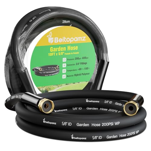 Short Garden Hose 10 ft x 5/8" Female to Female Hose Adapter, Heavy Duty Small Water Hose Extender Connector, Leak-Free Connections Hybrid Rubber Leader Hose with 3/4" Double GHT Fittings, Black - size: 10ft Female to Female