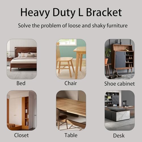 10PCS L Bracket 2.4"x1" Stainless Steel Corner Brace Heavy Duty 90 Degree Corner Fastener Black Large Angle Brackets for Wood Furniture Bedframe Cabinet Drawer Chair with Mounting Screws - size: 10PCS 2.4"x1"