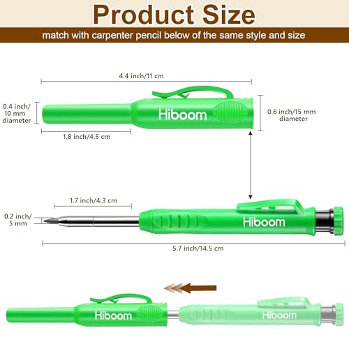 Hiboom 2 Pack Carpenter Pencils with Pencil Cap and 18 Refills, Green - color: Green