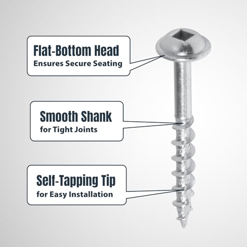 POWERTEC 150 PK Pocket Hole Screws, Maxi-Loc Head, #2 Square Drive, 1-1/2" Coarse Thread for Pocket Hole Jig, 1" Thick Tabletops, Bar Tops & Counters (72264) - style: 150PK 1-1/2" Coarse Maxi-Loc Screws