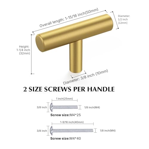Haliwu 30 Pack T Bar Gold Cabinet Knobs Kitchen Cabinet Knobs for Drawer | Stainless Steel, Gold Handles for Cabinets, Round T-Bar Shape, Brushed Gold Cabinet Pulls, Screws Included - size: T Bar Knobs