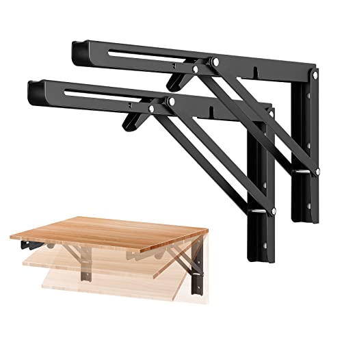 Ravinte Matte Black Folding Shelf Brackets, 14 Inch, 2 Pack - size: 14 Inch