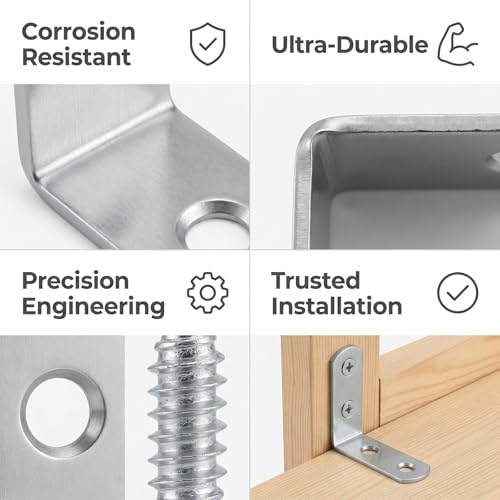 30 Pcs Metal L Brackets for Wood, 90 Degree Right Angle Brackets for Wood | l bracket Corner Braces for Wood Furniture Cabinet Drawer Chair(1.57 x 1.57 x 0.63 in), with 120 Screws, 1 Bit