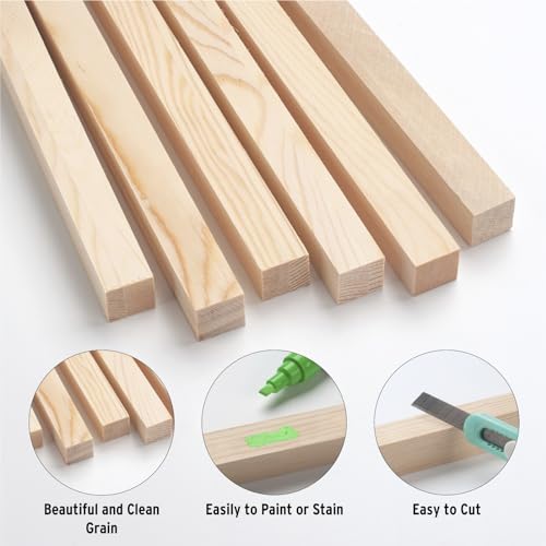 Square Wooden Dowel Rods, 6 PCS 1" x 12" Square Wood Dowel Rods Wooden Sticks for Crafts, Unfinished Hardwood Sticks Wood Strips for Woodworking, Crafting, Arts and DIYers, Home Decor, Model Making - size: 1"×12"-6PCS