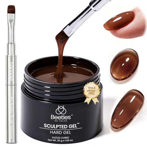 Beetles Hard Gel for Nails Ember Brown, TPO & HEMA-FREE & Flat Nail Brush - color: A - Maple Ember